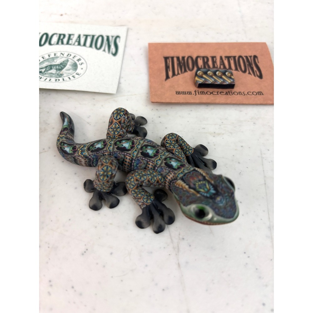 Jon Anderson Fimo Creations Baby Gecko Polymer Clay Figurine 4" Box Card